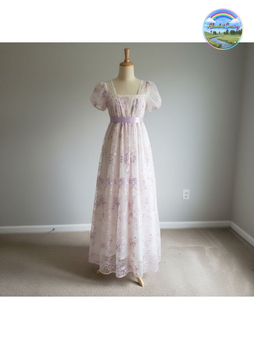 Regency Era Dress 3Pc Set Victorian Ball Gown Bubble Sleeve Square Collar